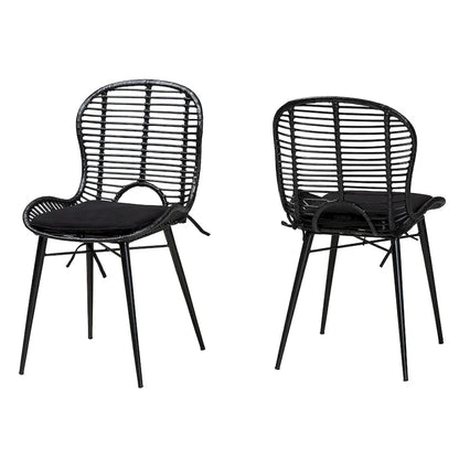 Brenna Modern Bohemian Rattan and Metal 2-Piece Dining Chair Set