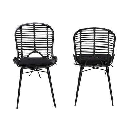 Brenna Modern Bohemian Rattan and Metal 2-Piece Dining Chair Set