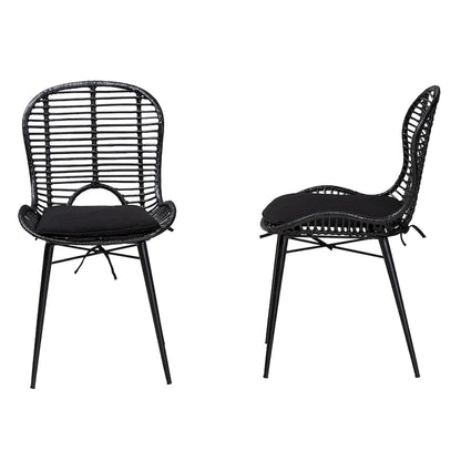 Brenna Modern Bohemian Rattan and Metal 2-Piece Dining Chair Set