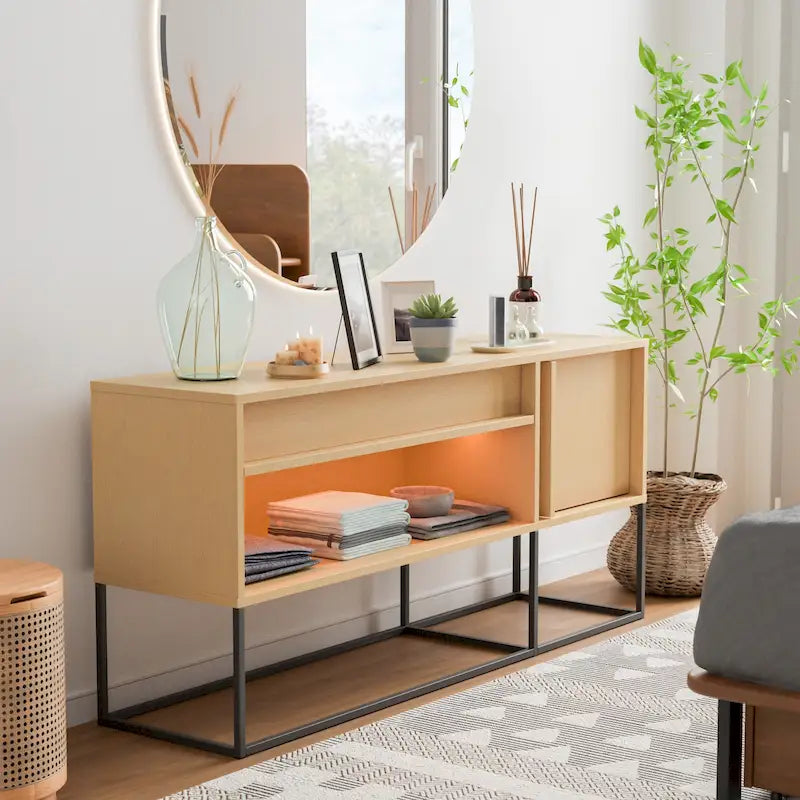 DH BASIC Modern 60-inch 16 Colors LED TV Stand with One Drawer and Metal Legs by Denhour