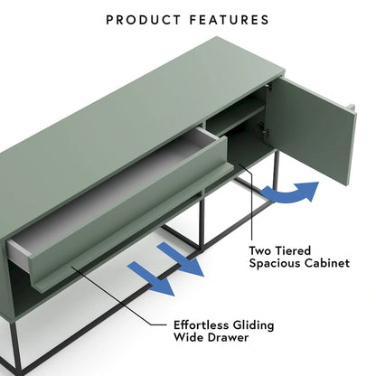 DH BASIC Modern 60-inch 16 Colors LED TV Stand with One Drawer and Metal Legs by Denhour