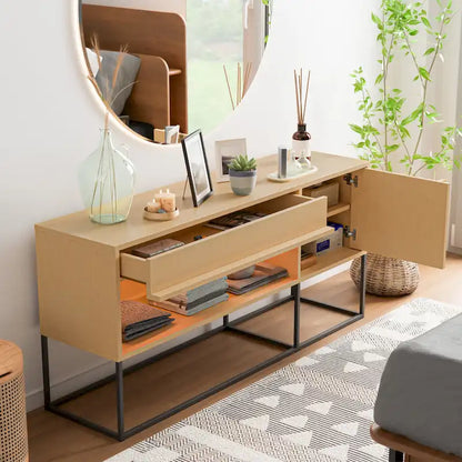 DH BASIC Modern 60-inch 16 Colors LED TV Stand with One Drawer and Metal Legs by Denhour