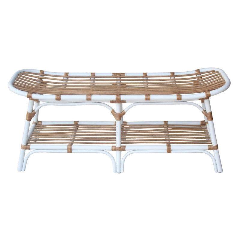 Damara Rattan Bench w/ Shelf