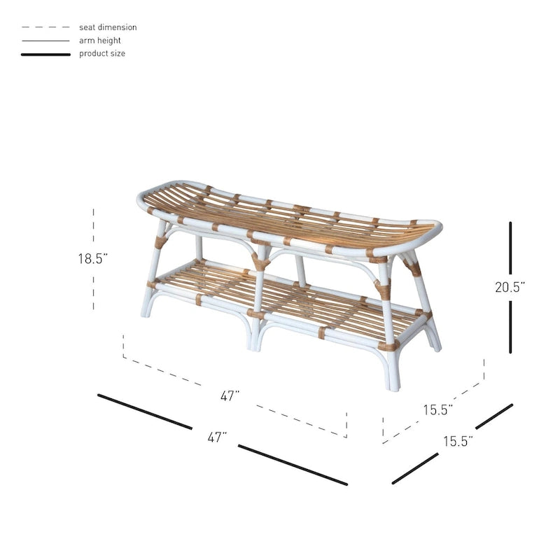 Damara Rattan Bench w/ Shelf