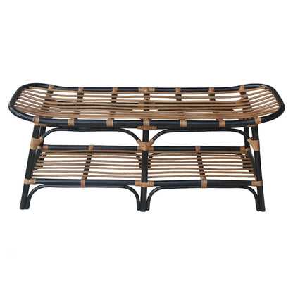 Damara Rattan Bench w/ Shelf