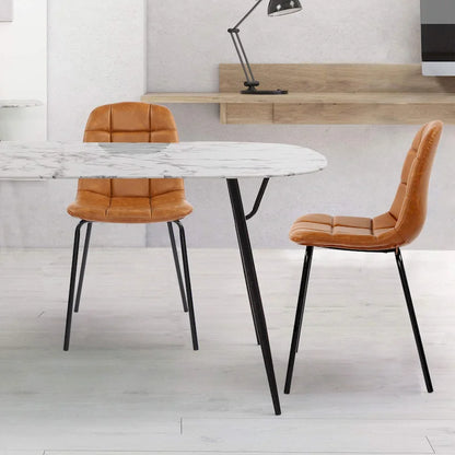 Faux Leather Dining Chairs Upholstered Side Chairs with Metal Legs Set of 2