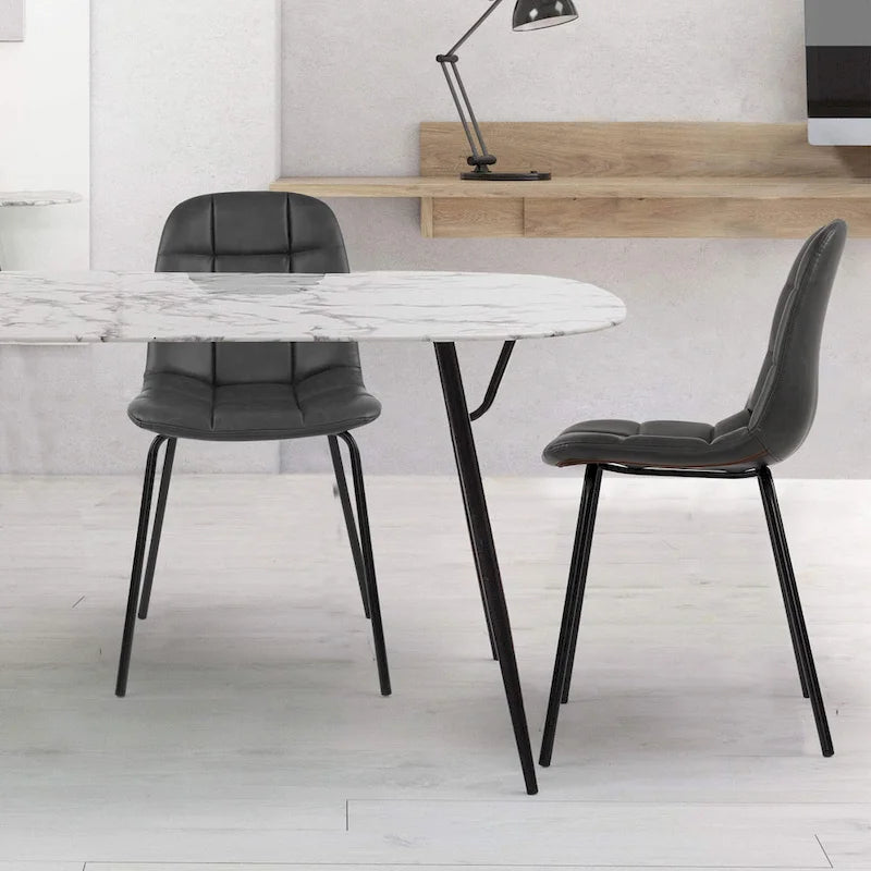 Faux Leather Dining Chairs Upholstered Side Chairs with Metal Legs Set of 2
