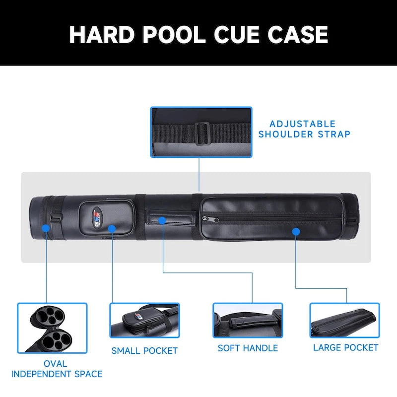 GSE 2x2 Oval Hard Billiard Pool Cue Stick Carrying Case, Billiard Cue Case Holds 2 Butts/2 Shafts (5 Colors)