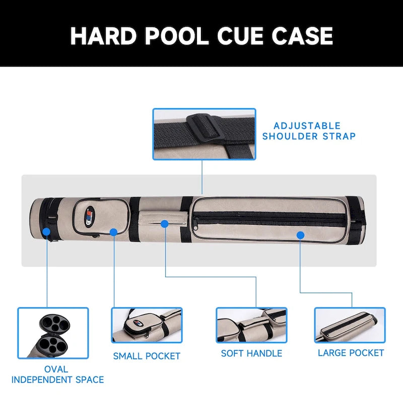 GSE 2x2 Oval Hard Billiard Pool Cue Stick Carrying Case, Billiard Cue Case Holds 2 Butts/2 Shafts (5 Colors)