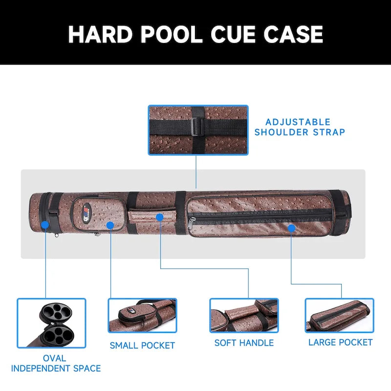 GSE 2x2 Oval Hard Billiard Pool Cue Stick Carrying Case, Billiard Cue Case Holds 2 Butts/2 Shafts (5 Colors)