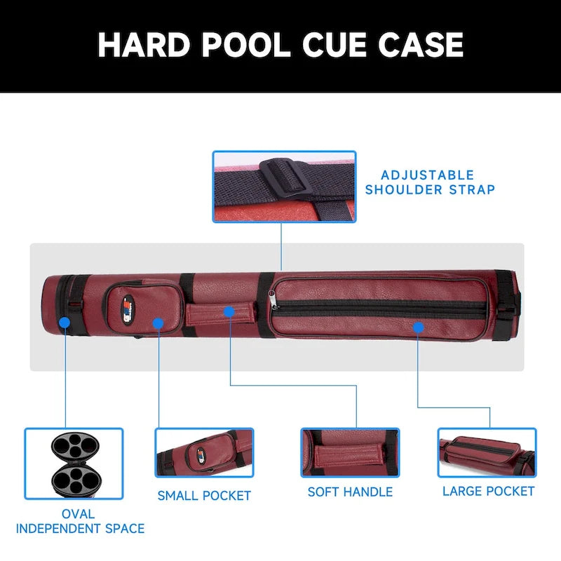 GSE 2x2 Oval Hard Billiard Pool Cue Stick Carrying Case, Billiard Cue Case Holds 2 Butts/2 Shafts (5 Colors)