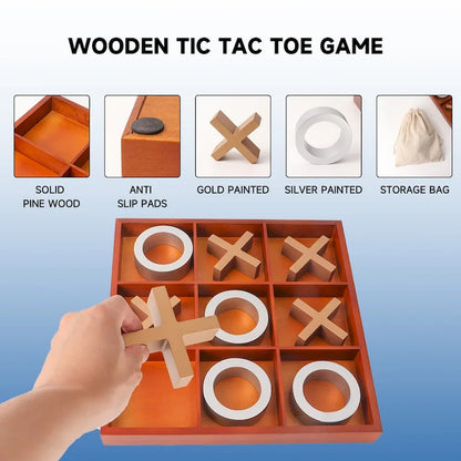 GSE 14 Giant Wooden Tic Tac Toe Game Set for Kids and Adults. Great for Office, Living Guest Room, Coffee Table Dcor Game