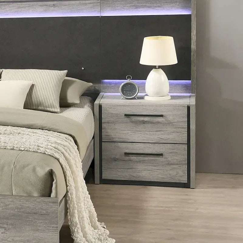 Roundhill Furniture Lenca LED Wallbed with Nightstands - Weathered Gray