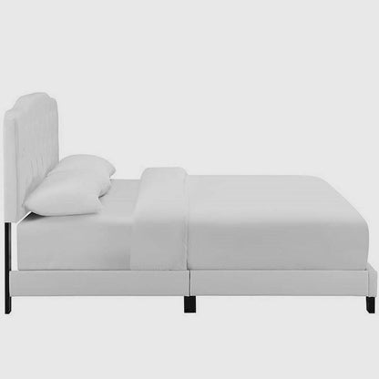 Dayton Full Size White Leather Platform Bed with Button Tufted Headboard