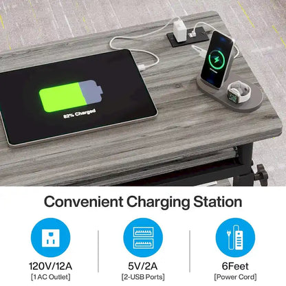 Height Adjustable Small Portable Desk, C Side Table with Outlet and USB Ports