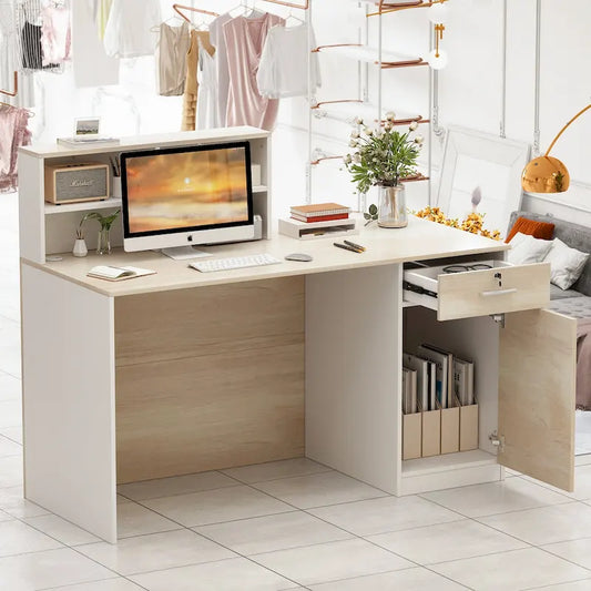 FUFU&GAGA Peninsula Wood Reception Desk Working Desk Secretary Desk