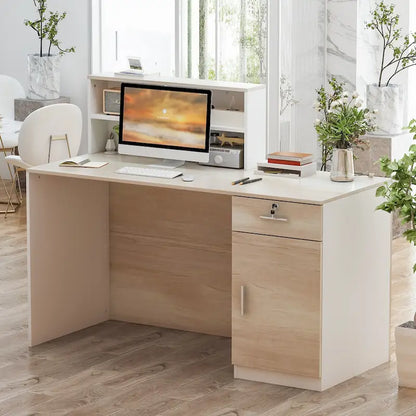 FUFU&GAGA Peninsula Wood Reception Desk Working Desk Secretary Desk