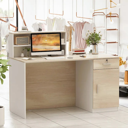 FUFU&GAGA Peninsula Wood Reception Desk Working Desk Secretary Desk