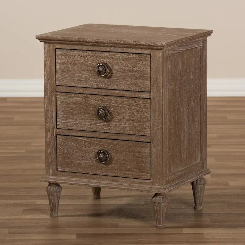Rustic Wood 3-Drawer Nightstand by Baxton Studio