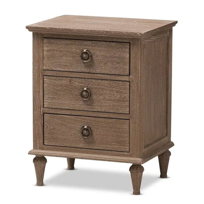 Rustic Wood 3-Drawer Nightstand by Baxton Studio