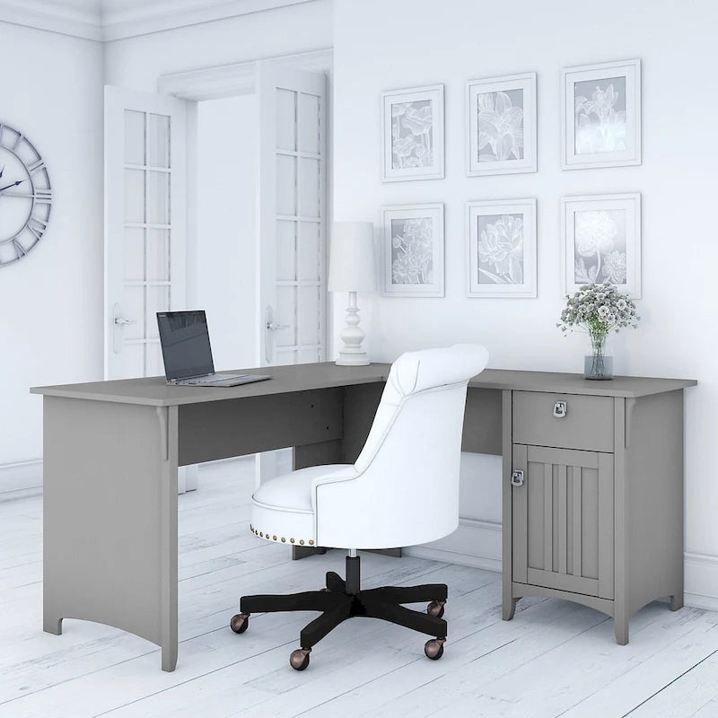 Bush Furniture Salinas L Shaped Desk with Storage in Cape Cod Gray