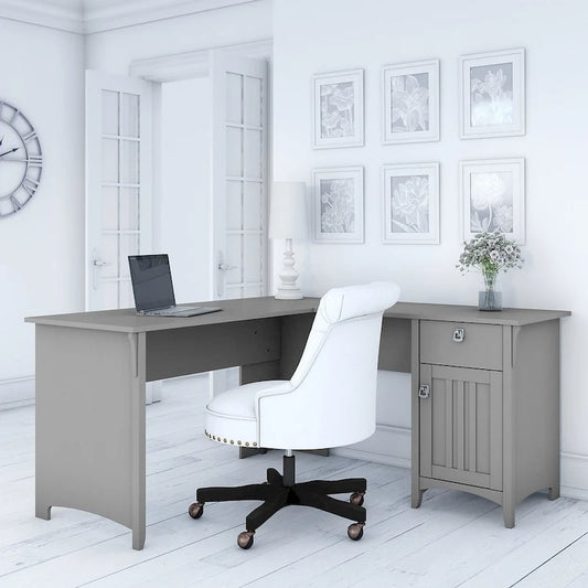 Bush Furniture Salinas L Shaped Desk with Storage in Cape Cod Gray