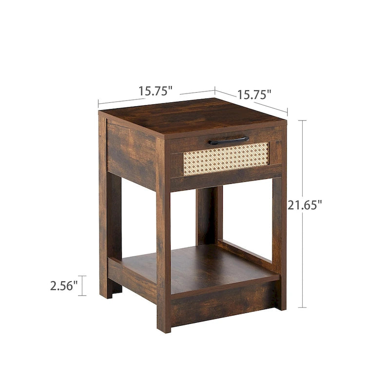 15.75 Rattan End table with drawer, Modern nightstand, side table for living roon, bedroom,natural