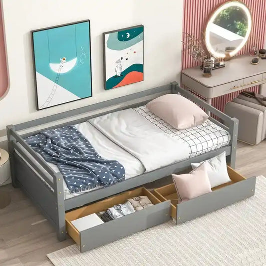 Twin Size Wooden Daybed with two Storage Drawers