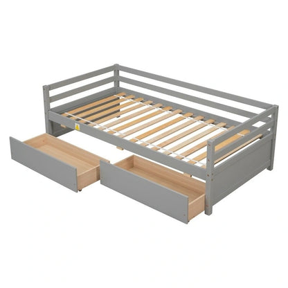 Twin Size Wooden Daybed with two Storage Drawers