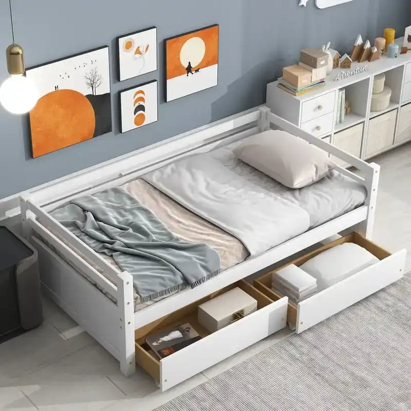 Twin Size Wooden Daybed with two Storage Drawers