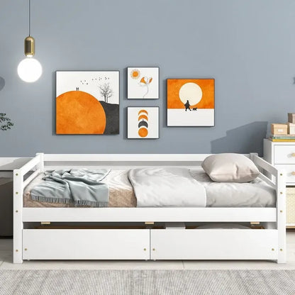 Twin Size Wooden Daybed with two Storage Drawers