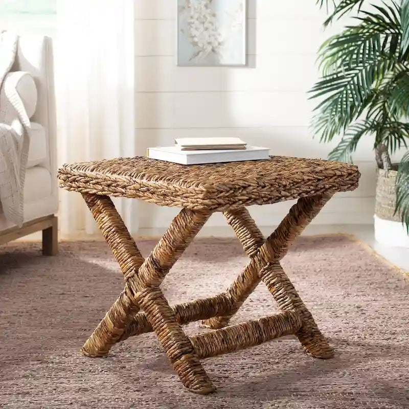 SAFAVIEH Suzette Natural Wicker x-Bench - 22 x 22 x 19.5 - 22Wx22Dx20H