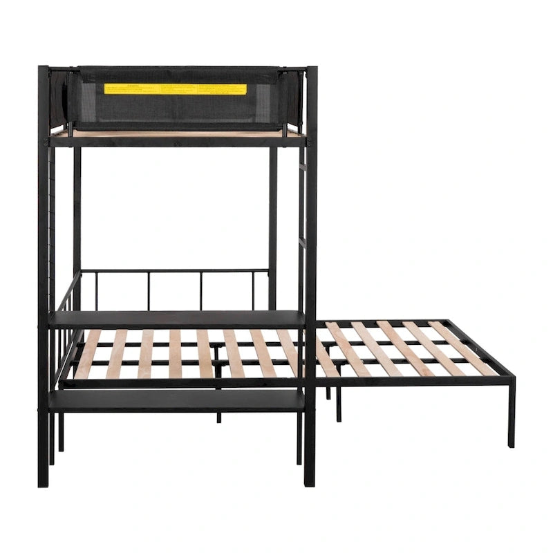Metal Twin over Full Bunk with Shelves & Grid Panel/ Sturdy Metal Bed Frame Separated Full size Bed