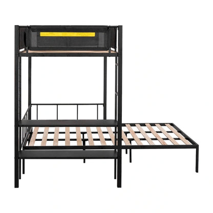 Metal Twin over Full Bunk with Shelves & Grid Panel/ Sturdy Metal Bed Frame Separated Full size Bed