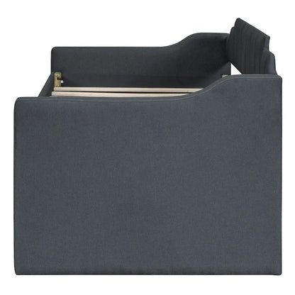 Twin Size Upholstered Daybed with Trundle and Three Drawers,Beige