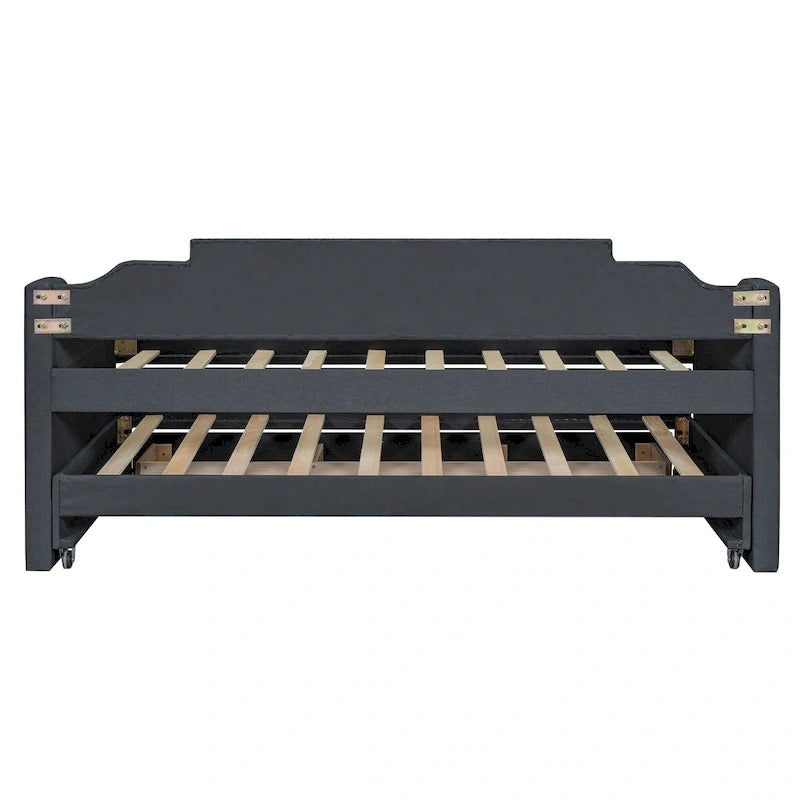 Twin Size Upholstered Daybed with Trundle and Three Drawers,Beige