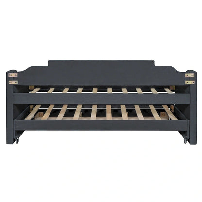 Twin Size Upholstered Daybed with Trundle and Three Drawers,Beige