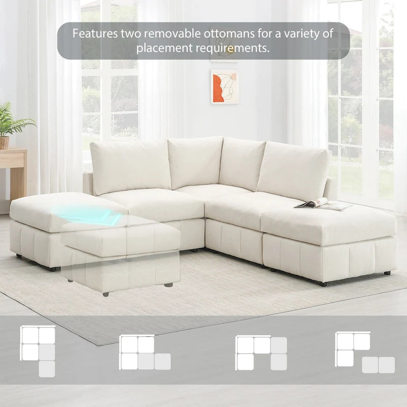 [VIDEO provided][New]93Modern Sectional Sofa with Vertical Stripes,5-Seat Armless Couch Set with Convertible Ottomans,Various C