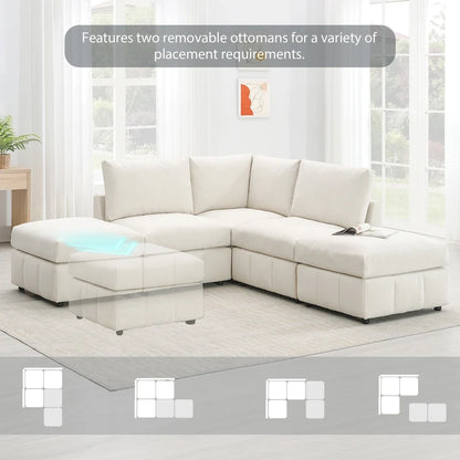 [VIDEO provided][New]93Modern Sectional Sofa with Vertical Stripes,5-Seat Armless Couch Set with Convertible Ottomans,Various C