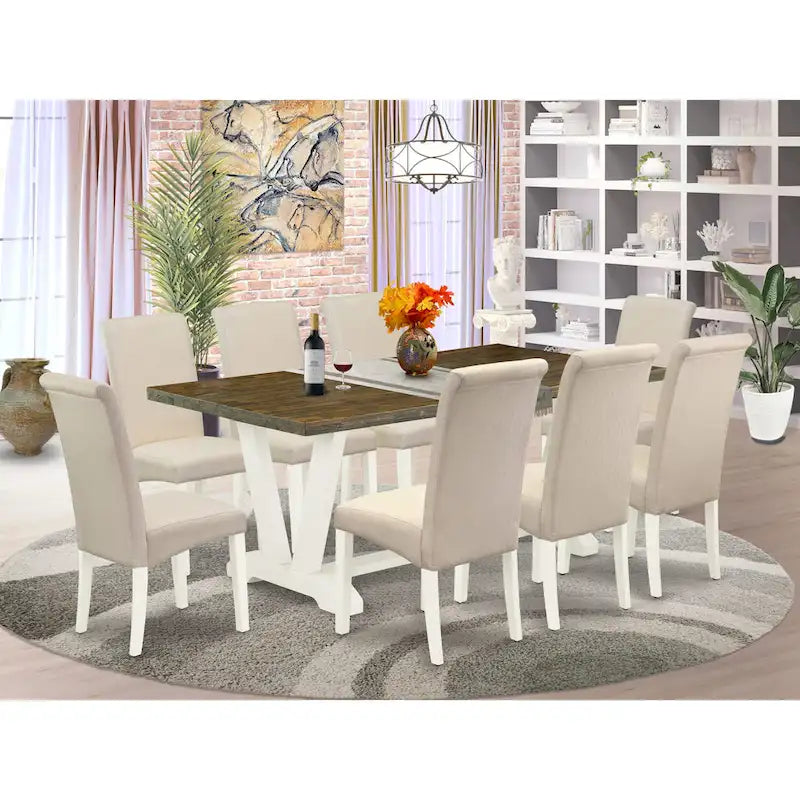East West Furniture Kitchen Table Set- a Dining Table and Cream Linen Fabric Chairs, Linen White(Pieces Options)