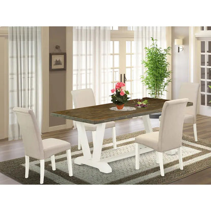 East West Furniture Kitchen Table Set- a Dining Table and Cream Linen Fabric Chairs, Linen White(Pieces Options)