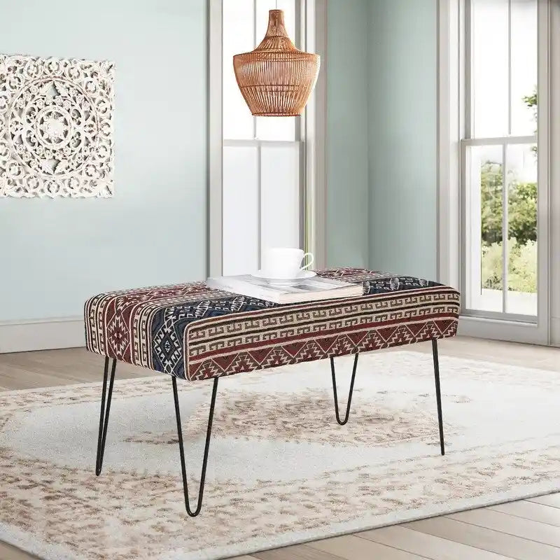 Adeco Bench Ottoman Fabric Rectangular Footrest Upholstered Bedroom