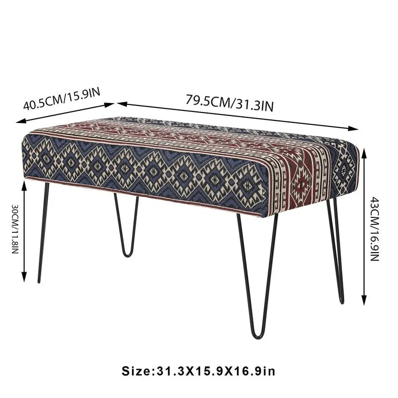 Adeco Bench Ottoman Fabric Rectangular Footrest Upholstered Bedroom