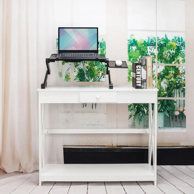 Adjustable Folding Laptop Desk for Bed Couch with Fan & Mouse Pad