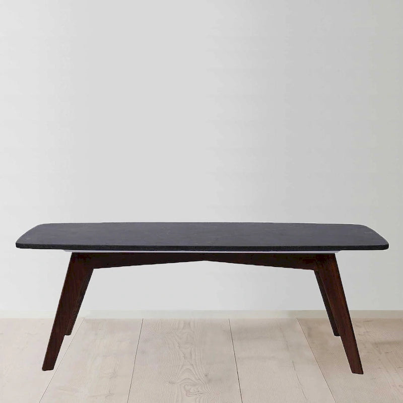 Faura 18 x 43.5 Rectangular Italian Black Marble Coffee Table with Walnut Legs