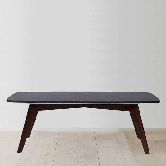 Faura 18 x 43.5 Rectangular Italian Black Marble Coffee Table with Walnut Legs