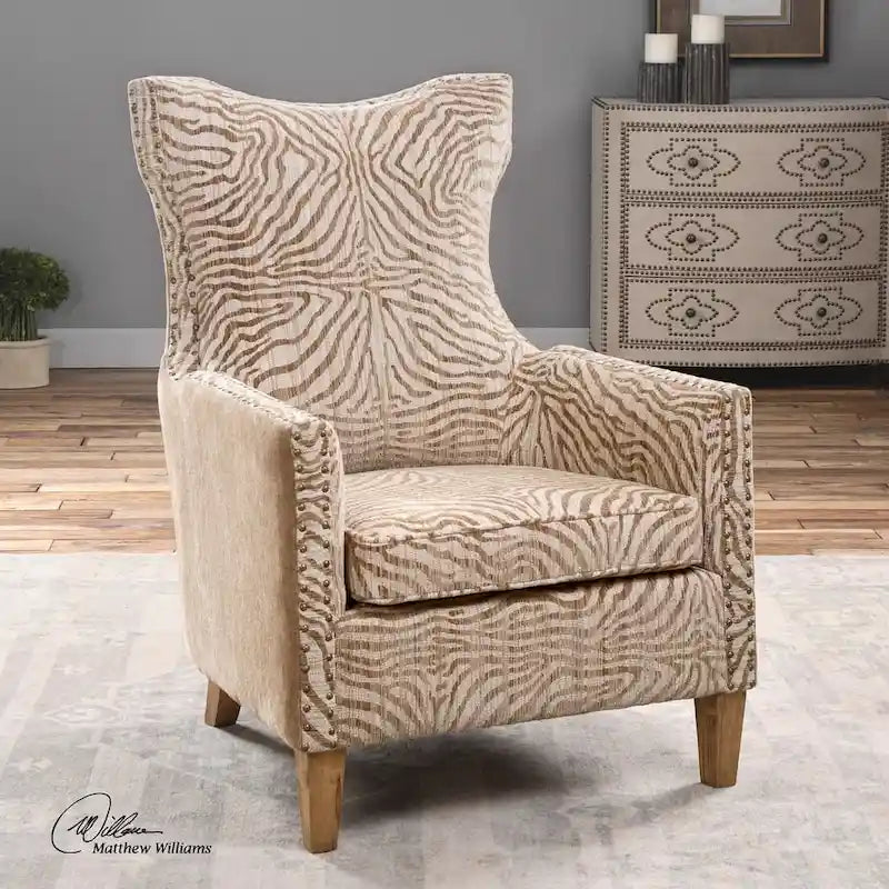Uttermost Kiango Airy Neutrals Animal Pattern Arm Chair