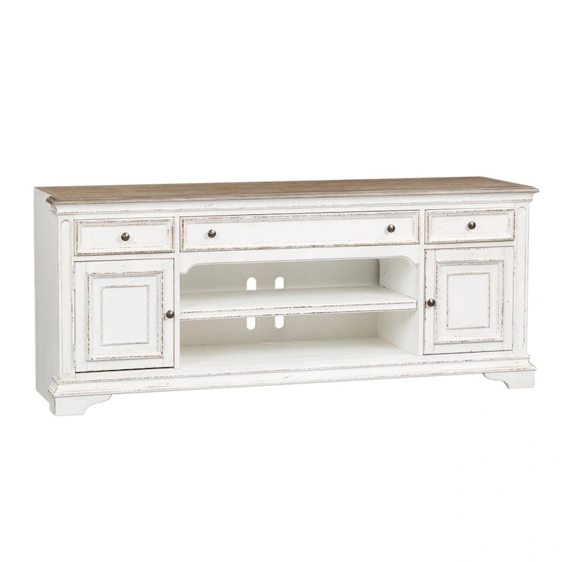 Magnolia Manor Antique White & Weathered Bark Entertainment TV Stand - 73 Wide