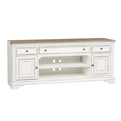Magnolia Manor Antique White & Weathered Bark Entertainment TV Stand - 73 Wide