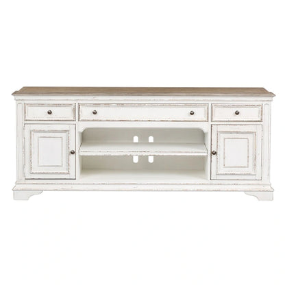 Magnolia Manor Antique White & Weathered Bark Entertainment TV Stand - 73 Wide